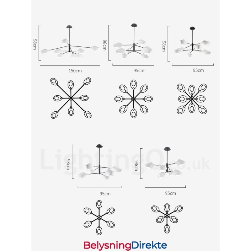 Moderne, Samtidskunstnerisk Rørlysekrone Med Hvite, Svarte Akrylskjermer