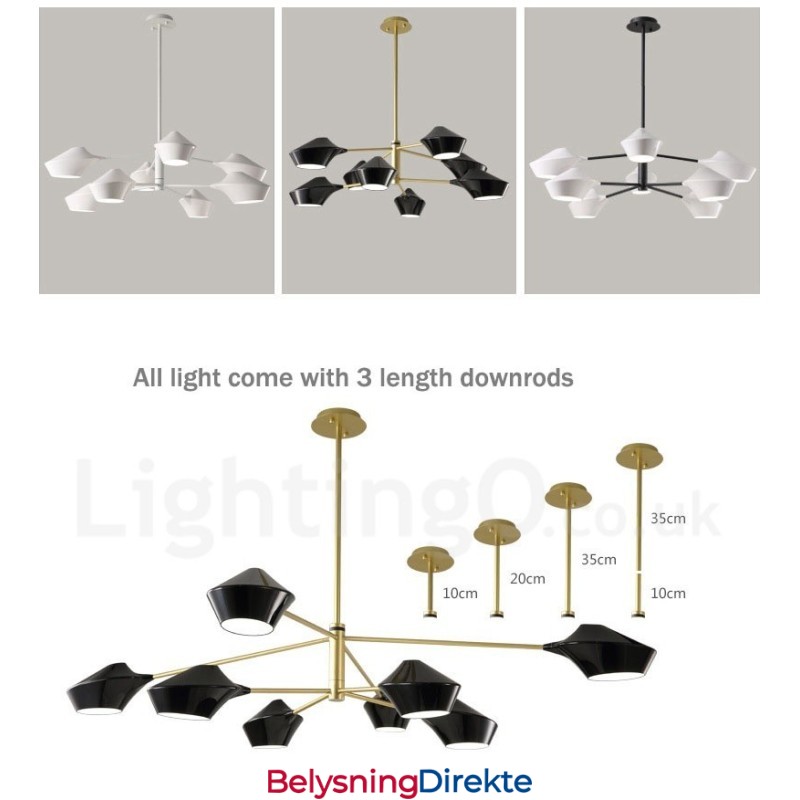 Moderne, Samtidskunstnerisk Rørlysekrone Med Hvite, Svarte Akrylskjermer