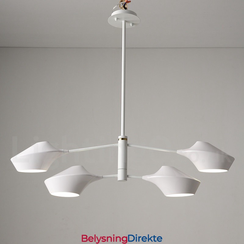 Moderne, Samtidskunstnerisk Rørlysekrone Med Hvite, Svarte Akrylskjermer