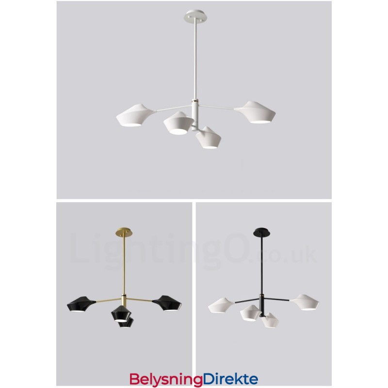 Moderne, Samtidskunstnerisk Rørlysekrone Med Hvite, Svarte Akrylskjermer