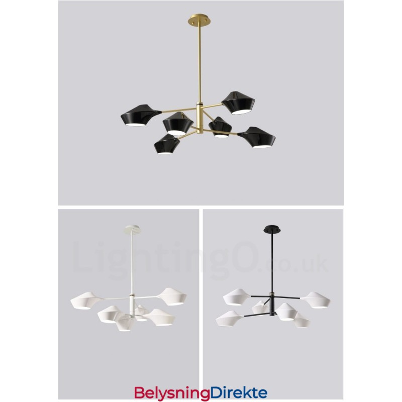 Moderne, Samtidskunstnerisk Rørlysekrone Med Hvite, Svarte Akrylskjermer