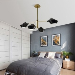 Moderne, Samtidskunstnerisk Rørlysekrone Med Hvite, Svarte Akrylskjermer