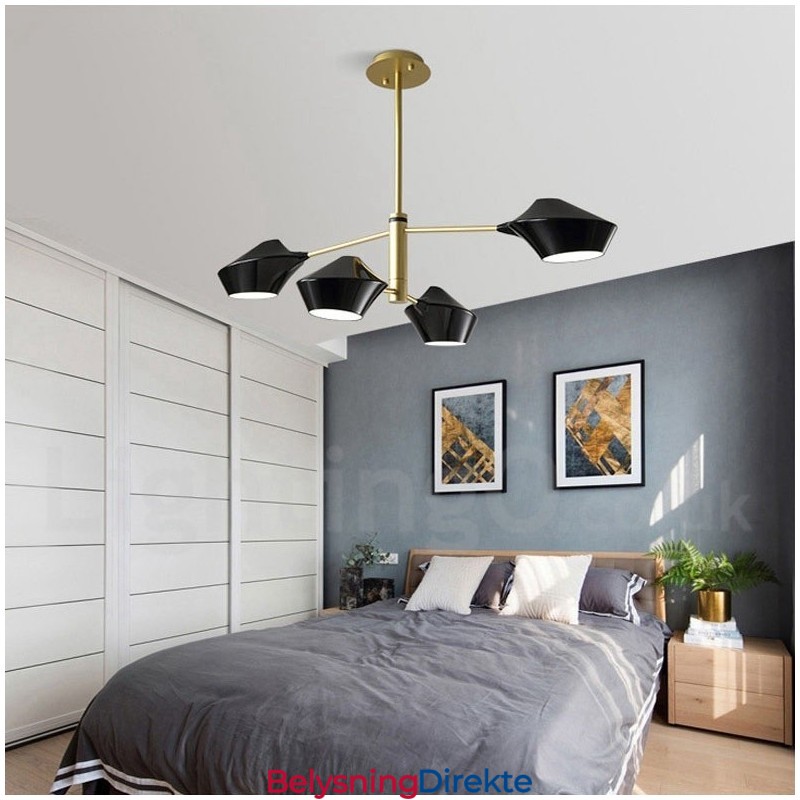 Moderne, Samtidskunstnerisk Rørlysekrone Med Hvite, Svarte Akrylskjermer