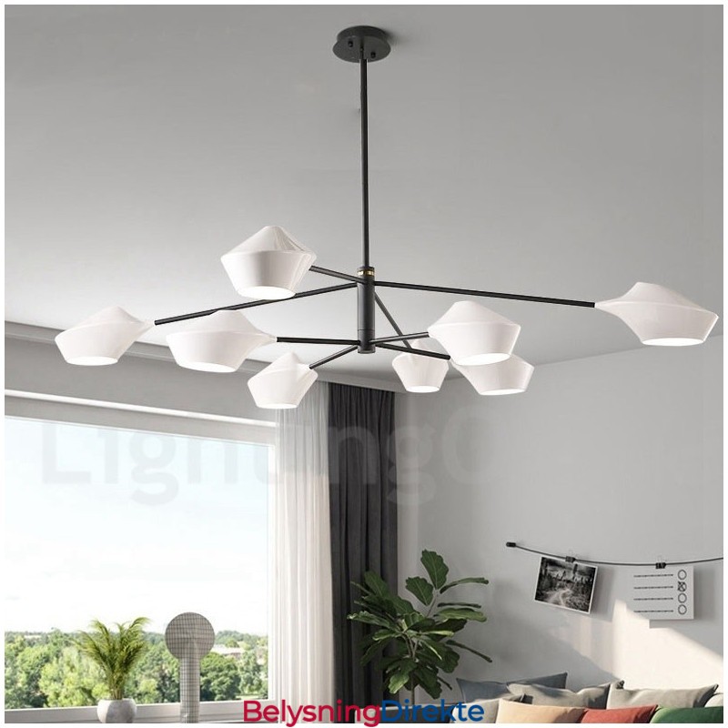 Moderne, Samtidskunstnerisk Rørlysekrone Med Hvite, Svarte Akrylskjermer