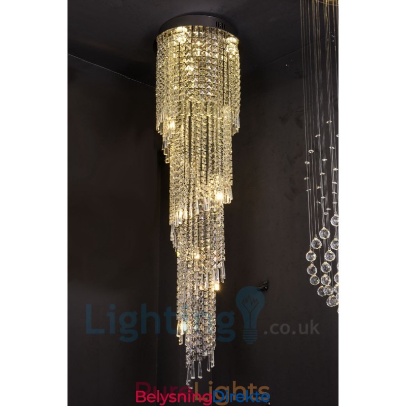 4 X Gu10 + 8 X G4 150 Cm Lang Krystalldråpelampe Moderne K9 Krystallrund Innfelt Taklampe