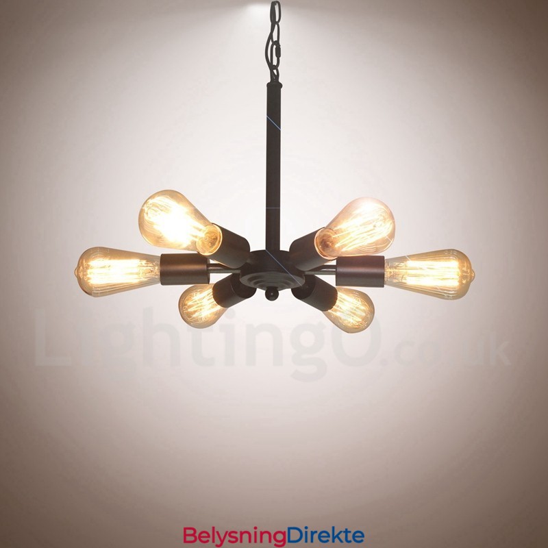 Rustikk Retro Vintage Pendellampe Med 6 Lys I Svart Design