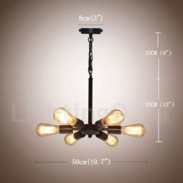 Rustikk Retro Vintage Pendellampe Med 6 Lys I Svart Design