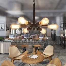 Rustikk Retro Vintage Pendellampe Med 6 Lys I Svart Design