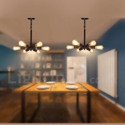 Rustikk Retro Vintage Pendellampe Med 6 Lys I Svart Design