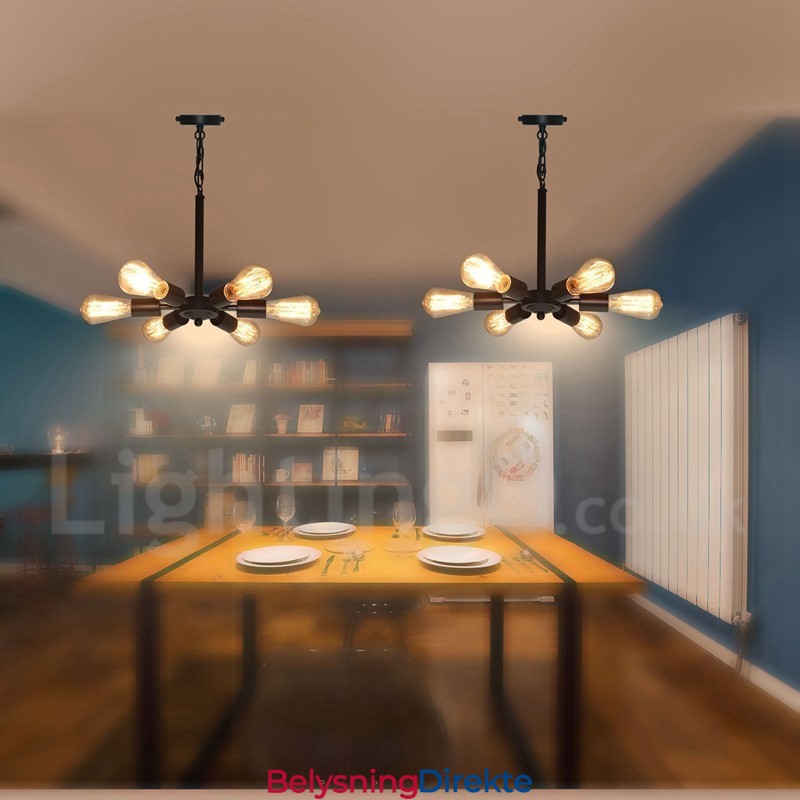 Rustikk Retro Vintage Pendellampe Med 6 Lys I Svart Design