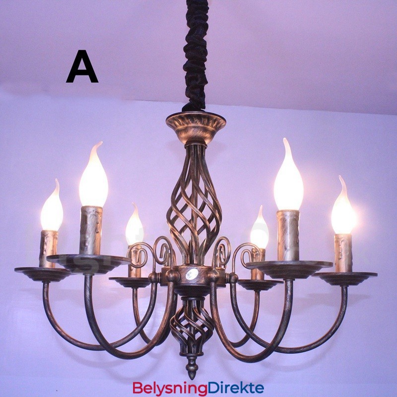 Rustikk Retro Vintage Lysekrone Med 6 Lys, Svart Og Hvitt