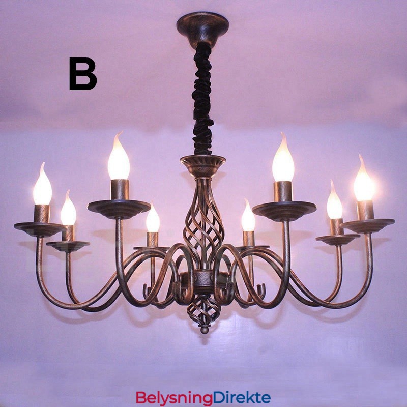 Rustikk Retro Vintage Lysekrone Med 6 Lys, Svart Og Hvitt