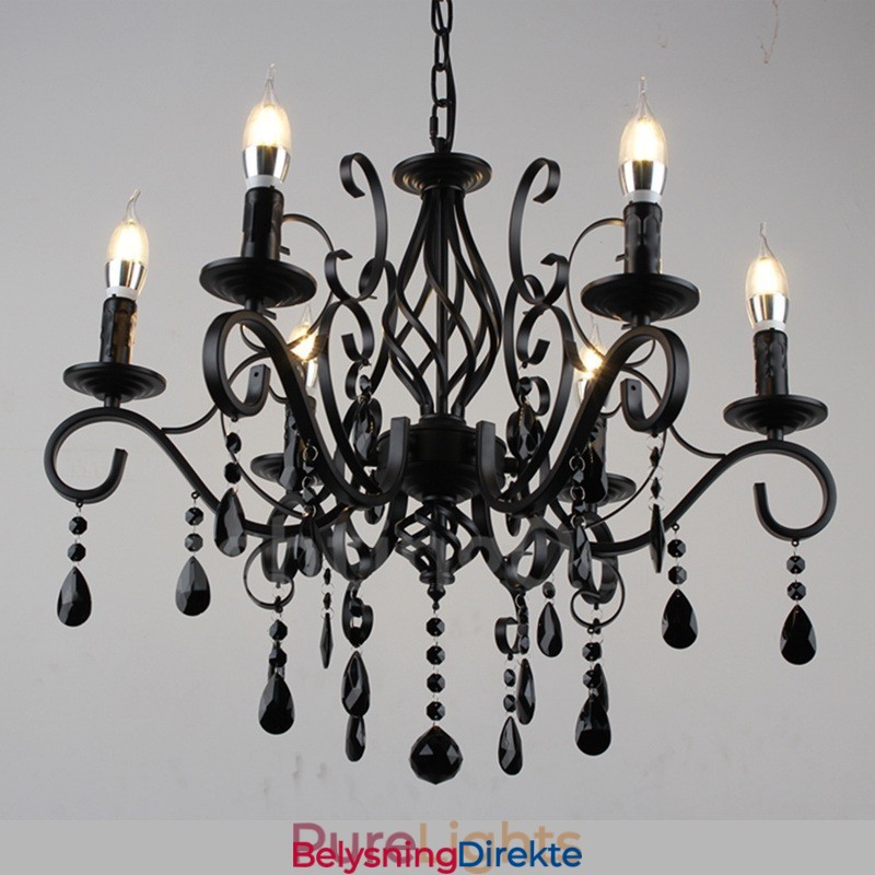 Krystall Rustikk Retro Vintage Svart Hvit Blå Anheng Lysekrone Med 6 Lys