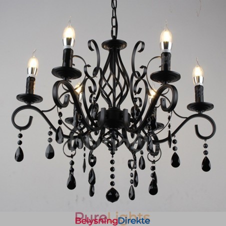 Krystall Rustikk Retro Vintage Svart Hvit Blå Anheng Lysekrone Med 6 Lys