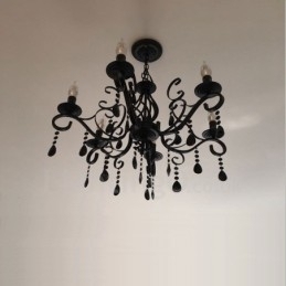 Krystall Rustikk Retro Vintage Svart Hvit Blå Anheng Lysekrone Med 6 Lys