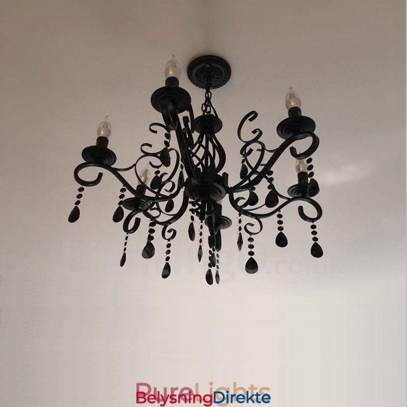 Krystall Rustikk Retro Vintage Svart Hvit Blå Anheng Lysekrone Med 6 Lys