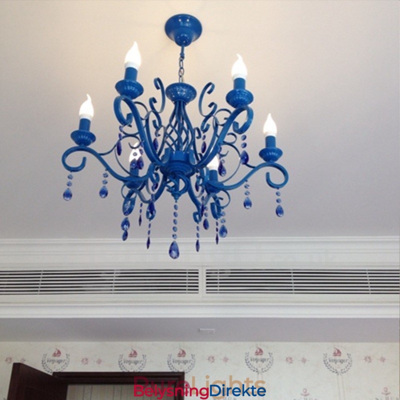 Krystall Rustikk Retro Vintage Svart Hvit Blå Anheng Lysekrone Med 6 Lys