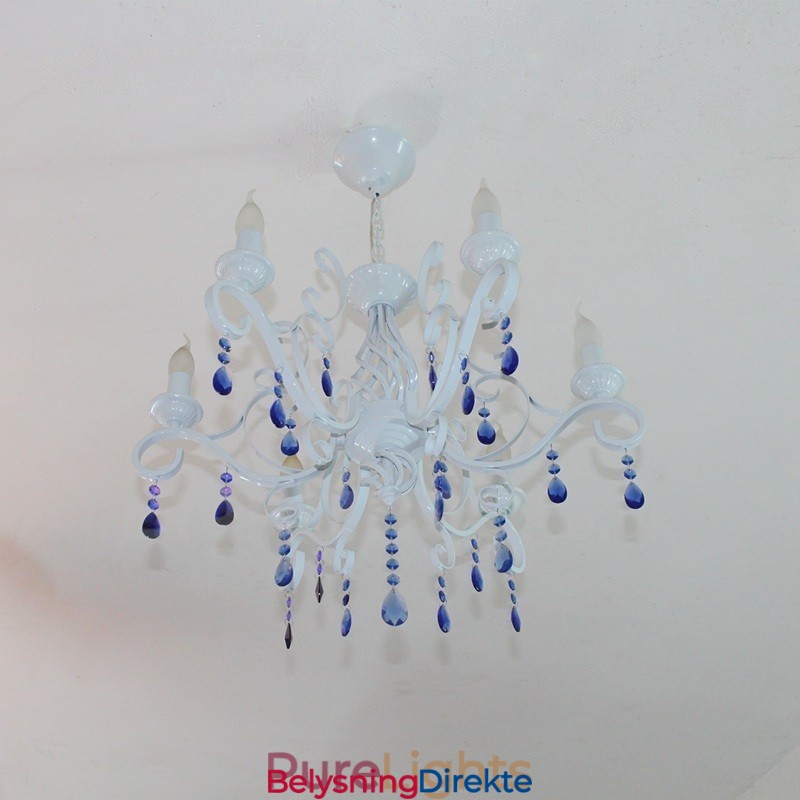 Krystall Rustikk Retro Vintage Svart Hvit Blå Anheng Lysekrone Med 6 Lys