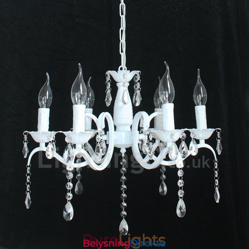 Krystall Rustikk Retro Vintage Hvit Anhengslys Lysekrone Med 6 Lys