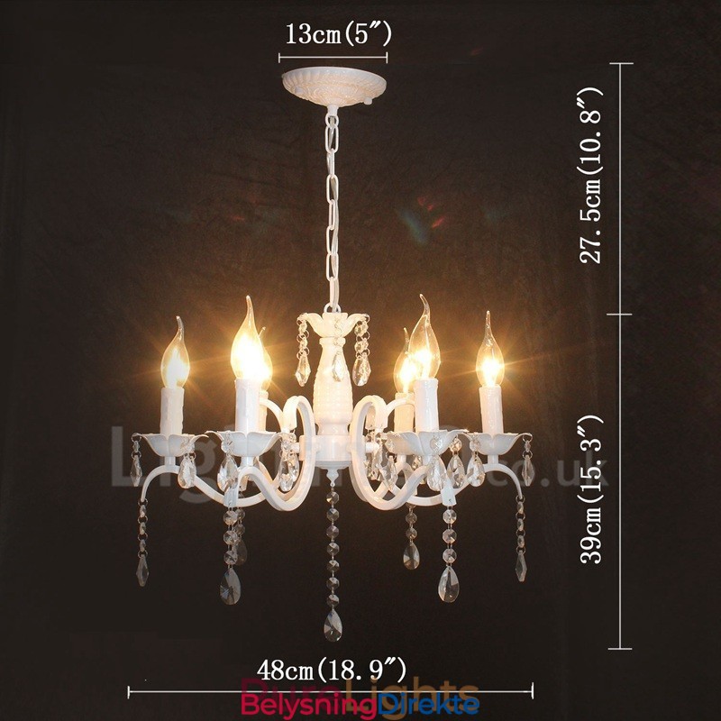 Krystall Rustikk Retro Vintage Hvit Anhengslys Lysekrone Med 6 Lys