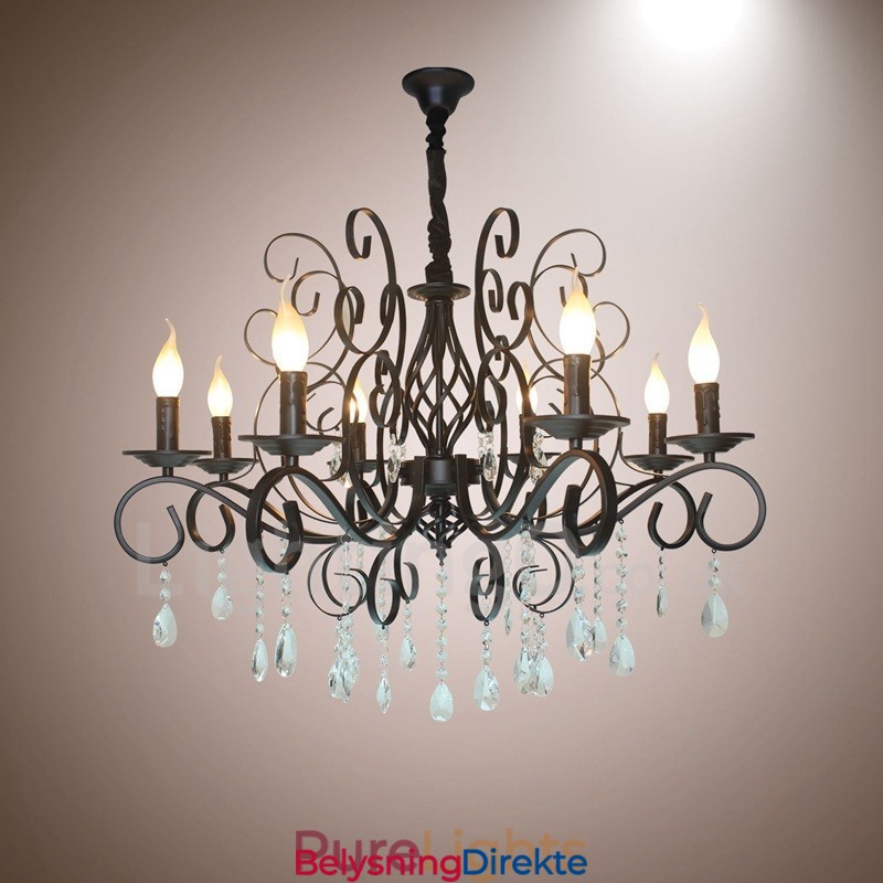 Lys Krystall Rustikk Retro Vintage Svart Anheng Lysekrone