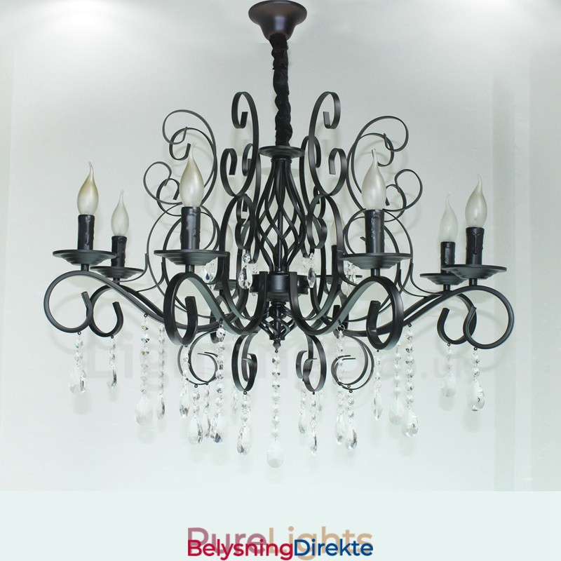 Lys Krystall Rustikk Retro Vintage Svart Anheng Lysekrone