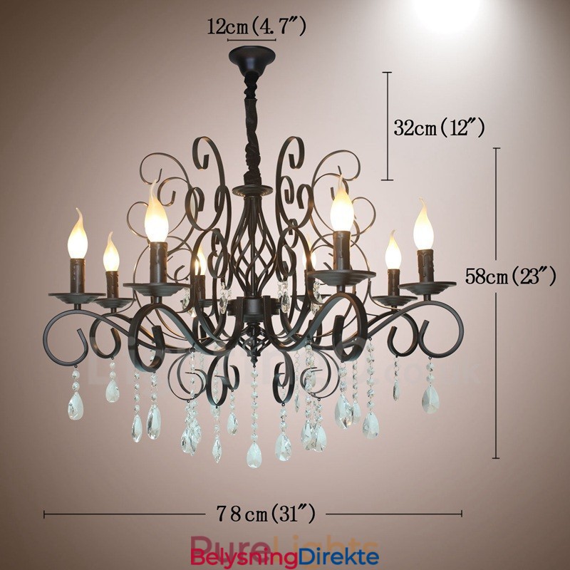 Lys Krystall Rustikk Retro Vintage Svart Anheng Lysekrone