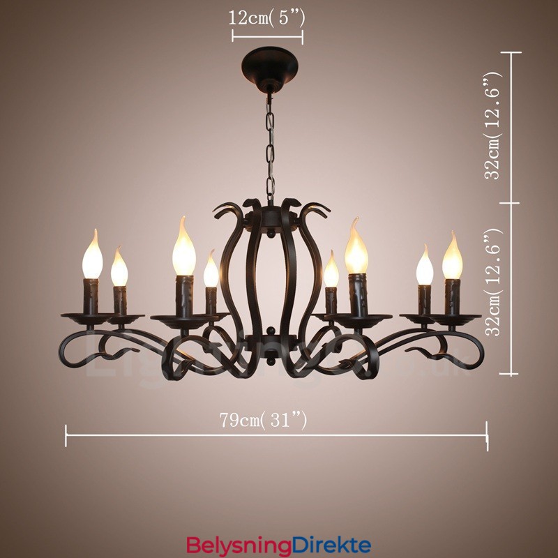 Rustikk Retro Vintage Lysekrone Med 8 Lys, Svart Anheng