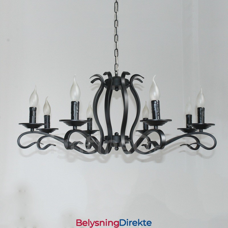 Rustikk Retro Vintage Lysekrone Med 8 Lys, Svart Anheng