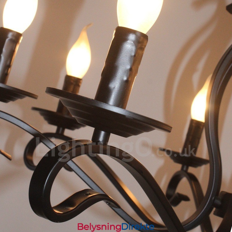 Rustikk Retro Vintage Lysekrone Med 8 Lys, Svart Anheng