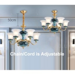 Retro Vintage Messing Keramikk Anhengslys Lysekrone Med Glassskjermer