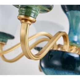 Retro Vintage Messing Keramikk Anhengslys Lysekrone Med Glassskjermer