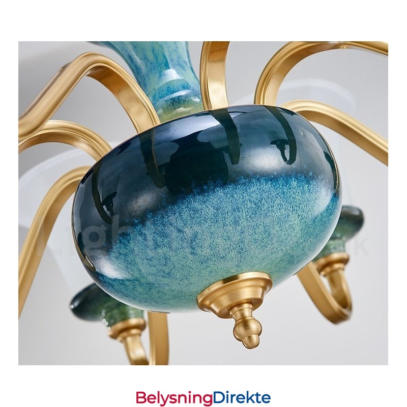 Retro Vintage Messing Keramikk Anhengslys Lysekrone Med Glassskjermer