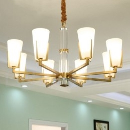 Retro Vintage Messingkrystaller Anhengslys Lysekrone Med Glassskjermer