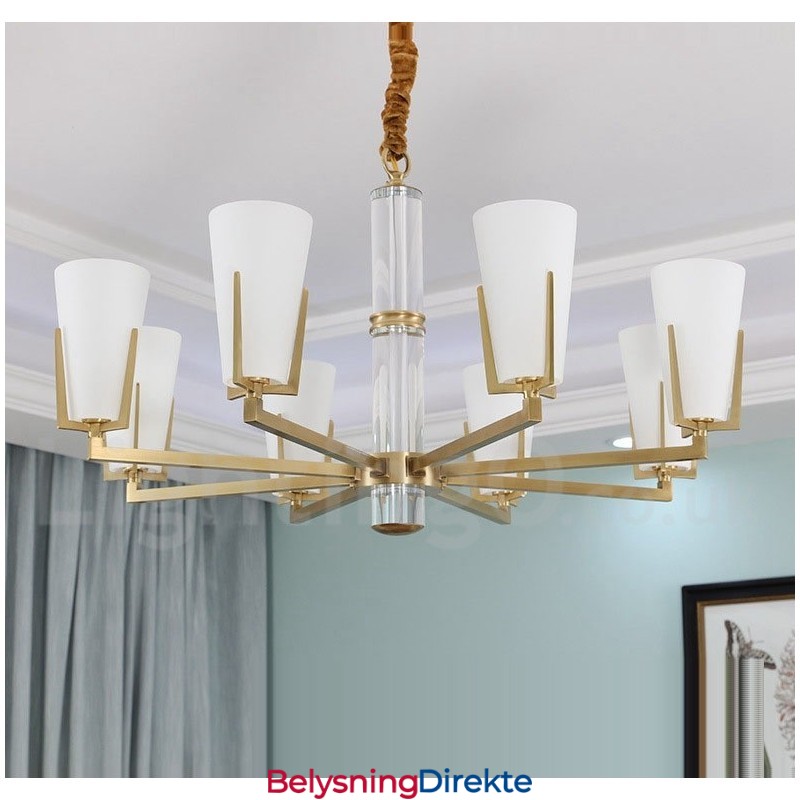 Retro Vintage Messingkrystaller Anhengslys Lysekrone Med Glassskjermer