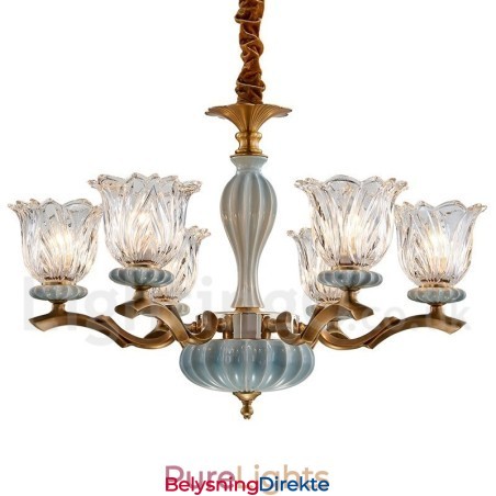 Retro Vintage Messing Keramikk Anhengslys Lysekrone Med Glassskjermer