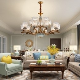 Retro Vintage Messing Keramikk Anhengslys Lysekrone Med Glassskjermer