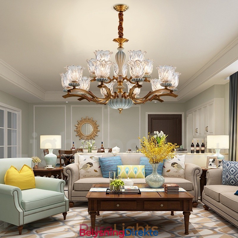 Retro Vintage Messing Keramikk Anhengslys Lysekrone Med Glassskjermer