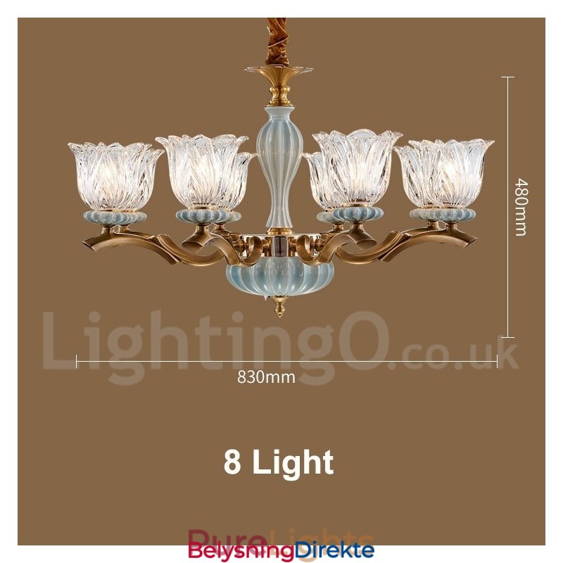 Retro Vintage Messing Keramikk Anhengslys Lysekrone Med Glassskjermer