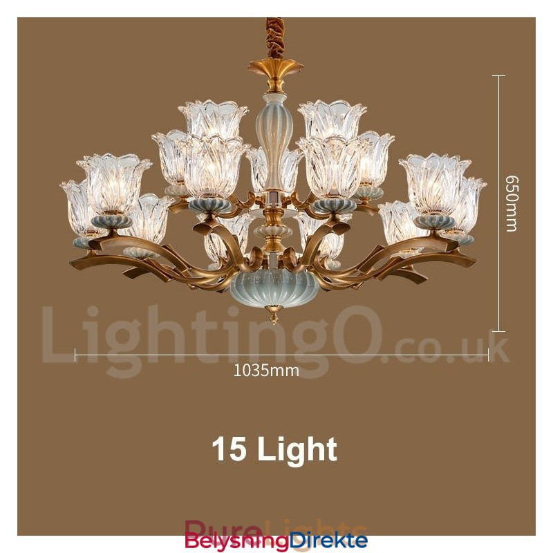 Retro Vintage Messing Keramikk Anhengslys Lysekrone Med Glassskjermer