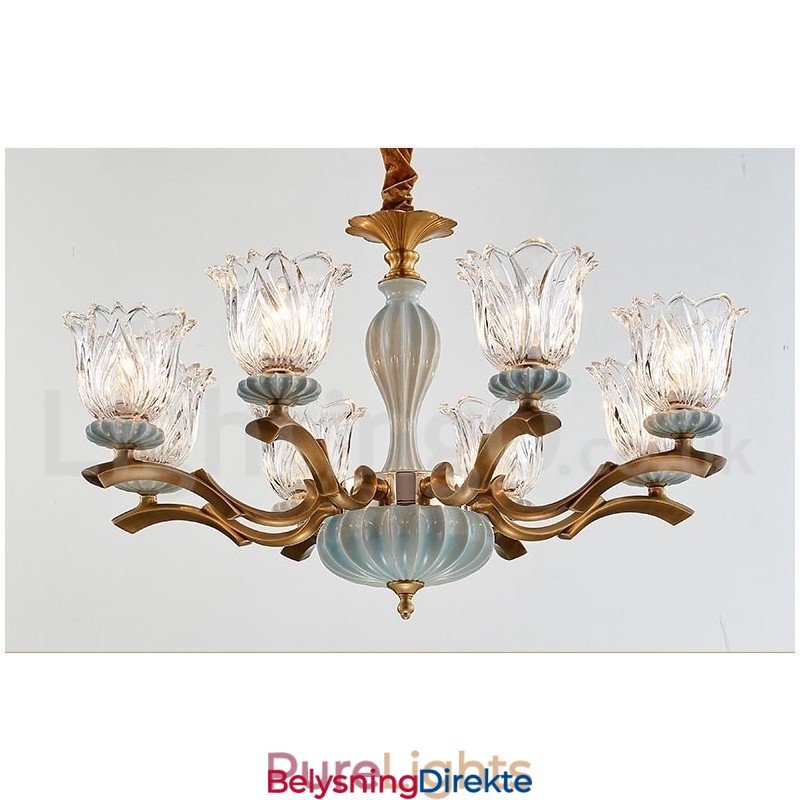 Retro Vintage Messing Keramikk Anhengslys Lysekrone Med Glassskjermer