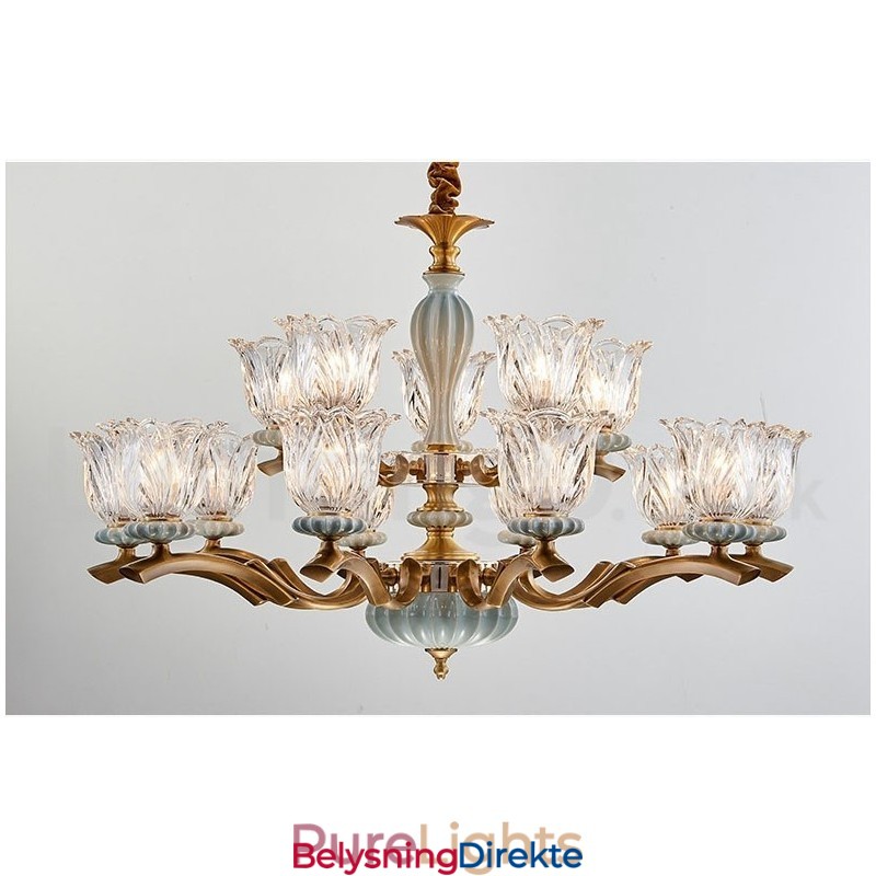 Retro Vintage Messing Keramikk Anhengslys Lysekrone Med Glassskjermer