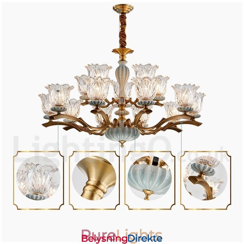 Retro Vintage Messing Keramikk Anhengslys Lysekrone Med Glassskjermer