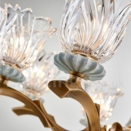 Retro Vintage Messing Keramikk Anhengslys Lysekrone Med Glassskjermer