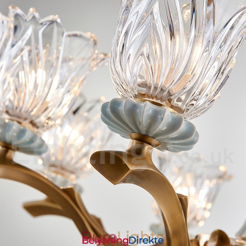 Retro Vintage Messing Keramikk Anhengslys Lysekrone Med Glassskjermer