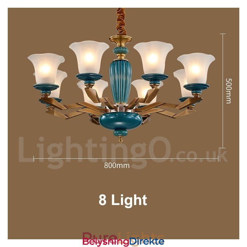 Retro Vintage Messing Keramikk Anhengslys Lysekrone Med Glassskjermer