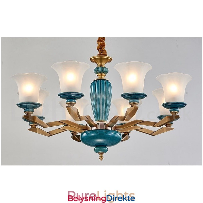 Retro Vintage Messing Keramikk Anhengslys Lysekrone Med Glassskjermer