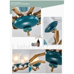 Retro Vintage Messing Keramikk Anhengslys Lysekrone Med Glassskjermer