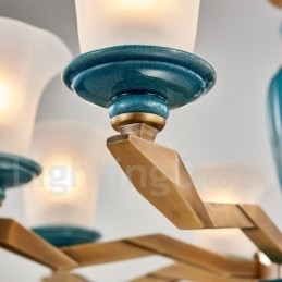 Retro Vintage Messing Keramikk Anhengslys Lysekrone Med Glassskjermer