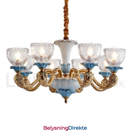 Retro Vintage Messing Keramikk Anhengslys Lysekrone Med Glassskjermer